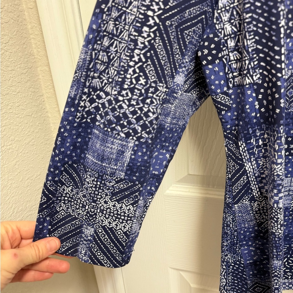 J. Mclaughlin Patchwork Blue Pattern Blouse - image 4